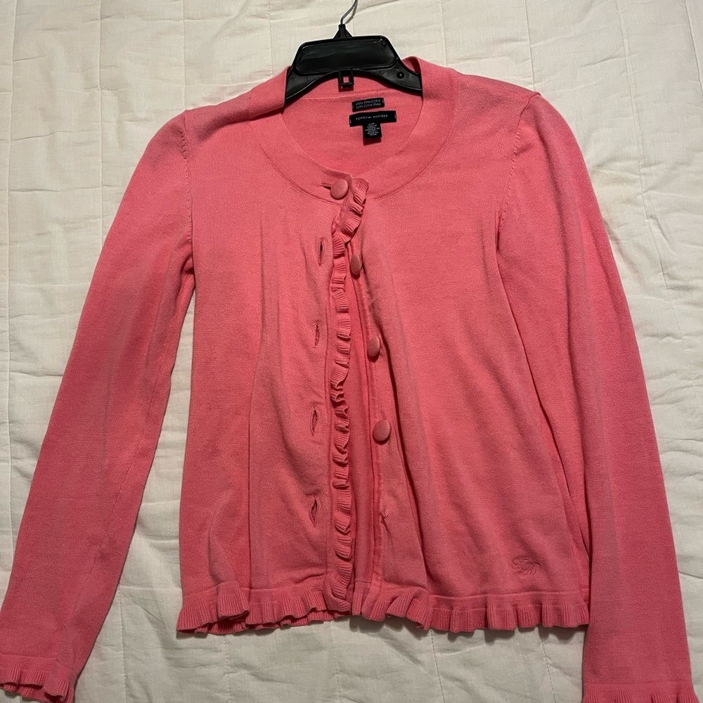 Tommy Hilfiger Pink Cardigan with Ruffle Details